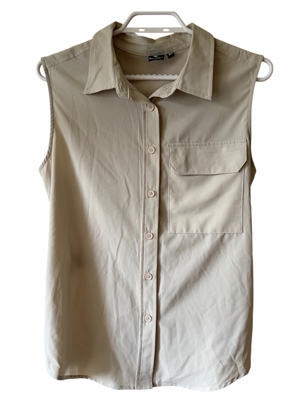 Canadiana Sleeveless Utility Button Up Hiking Fishing Safari Shirt Cream Outdoor